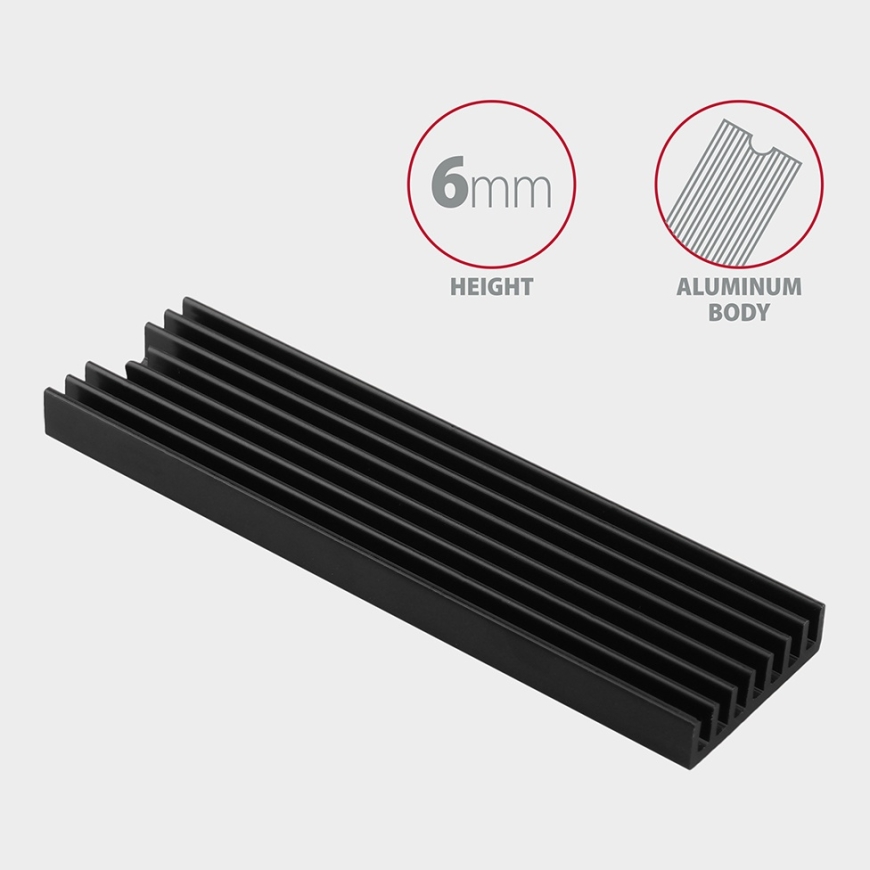 Axagon CLR-M2L6 computer cooling system M.2 NVMe SSD, Solid-state drive Heatsink/Radiator Black 1 pc(s) – 3