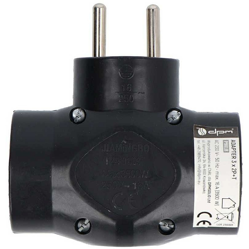 Electrical distribution box – 3 sockets with grounding – black – DPM P901B – 4