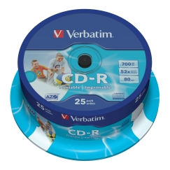 Verbatim CD-R AZO Wide Inkjet Printable 700 MB 52x 25 tk