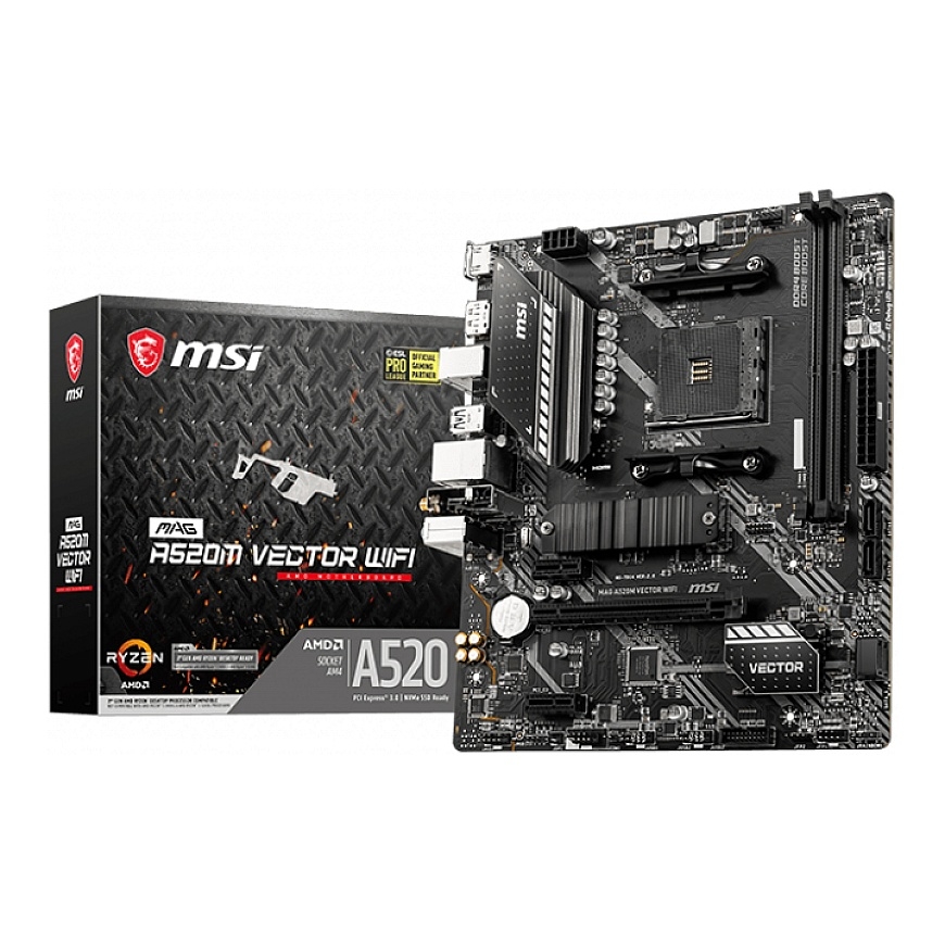 MSI MAG A520M VECTOR WIFI pagrindinė plokštė AMD A520 AM4 lizdas „micro ATX“ – 5