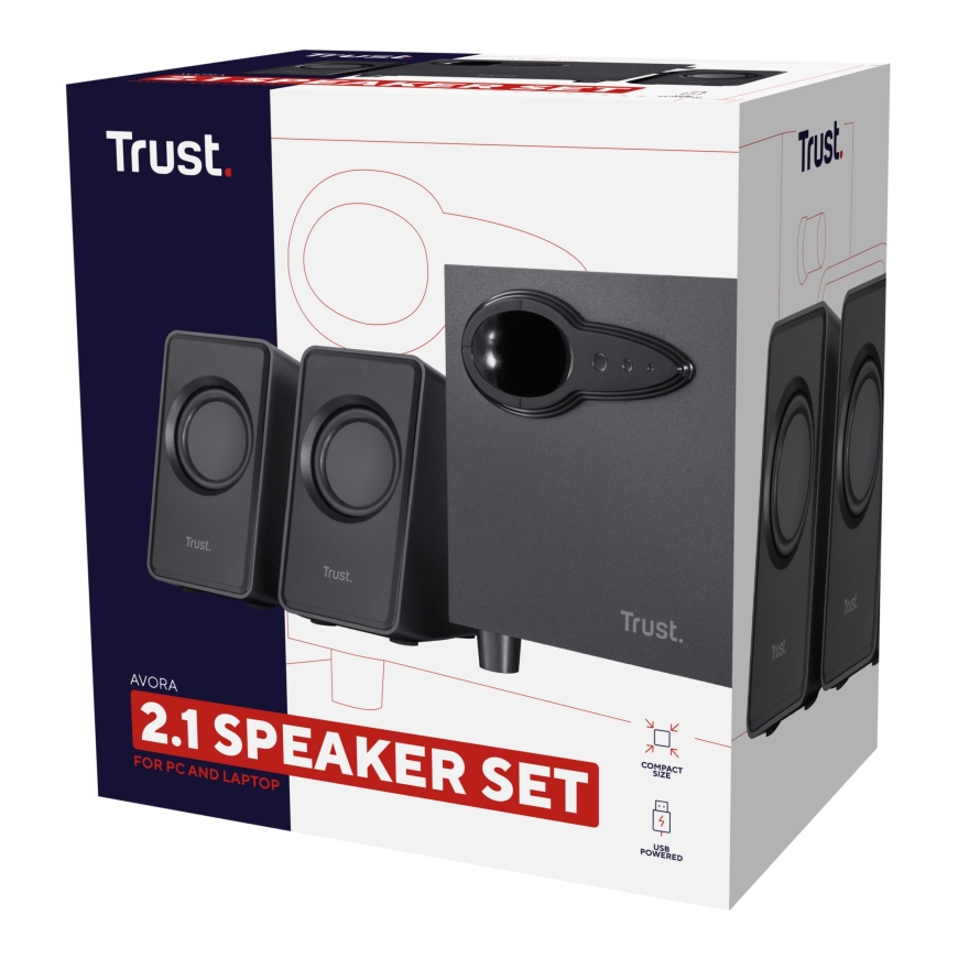Trust Avora 2.1 skaļruņu komplekts 9 W PC (dators) Melns 2.1 kanāli 2 joslu – 5