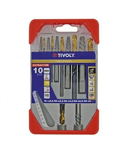 Breaking bolt extraction set 10pcs. (For M3-M18 screws) HSS TiN, Tivoly – 2