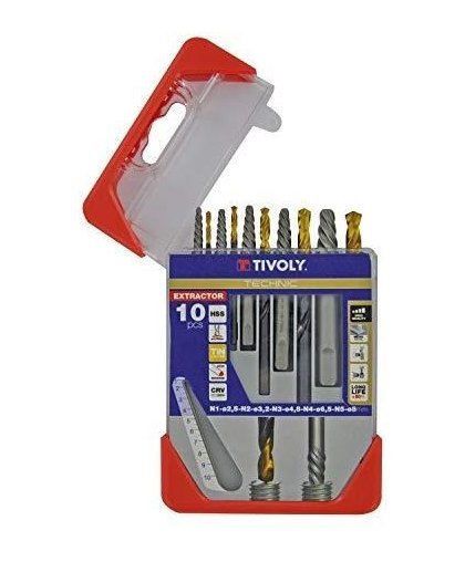 Breaking bolt extraction set 10pcs. (For M3-M18 screws) HSS TiN, Tivoly – 7