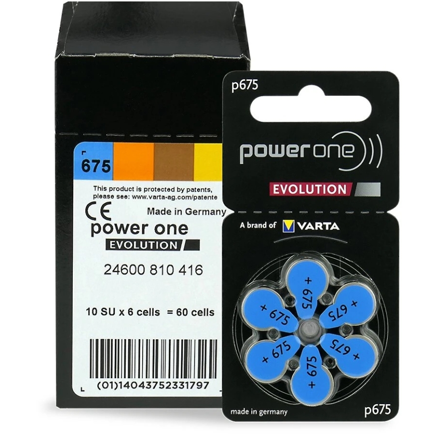 Batteries – Varta 675 Power One Evolution, 1.45 V, for Hearing Aids, 6 pieces. – 2