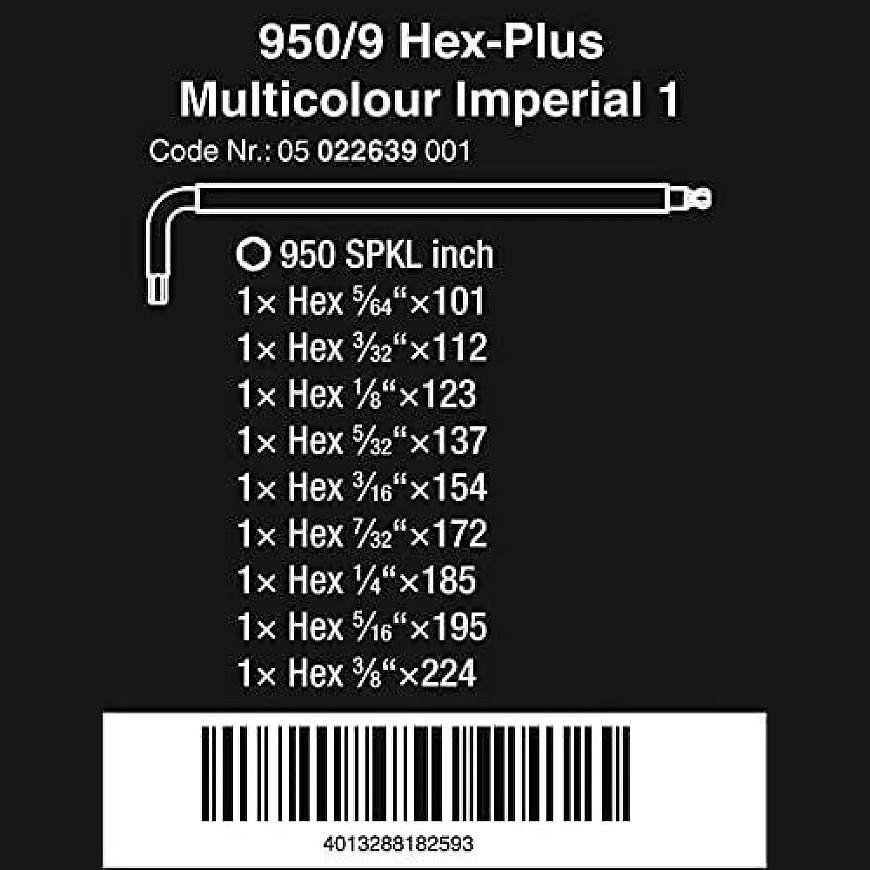 Wera 950/9 L-HEX atslēgu komplekts, imperiālais