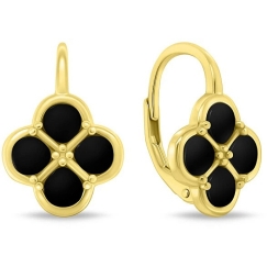 Brilio Silver Gold-Plated Hanging Earrings "Black Clober" EA1284YBC