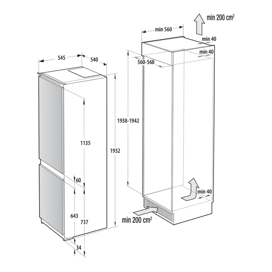 Gorenje NRKI519E41 Įmontuoti 284 L Balta