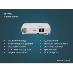 Epson EB-W53 4000 ANSI lumens 3LCD WXGA (1200x800) White