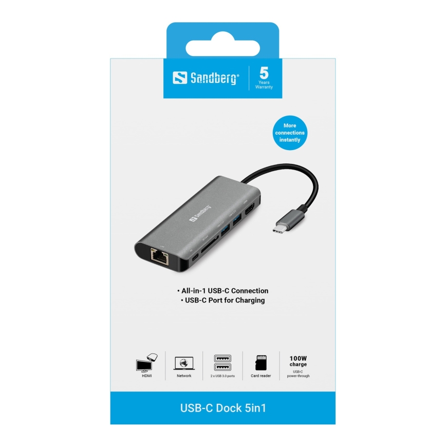 Sandberg USB-C Dock HDMI+LAN+SD+USB,61W – 2