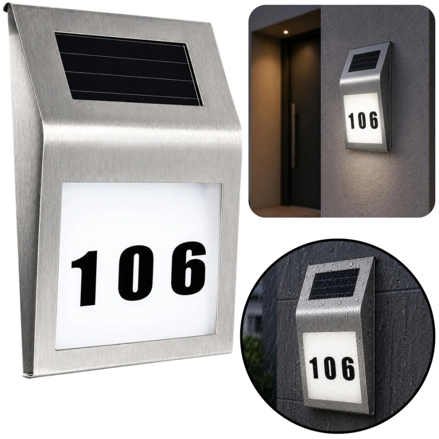 Lean Solar LED seinävalaisin talon numerolla hopea