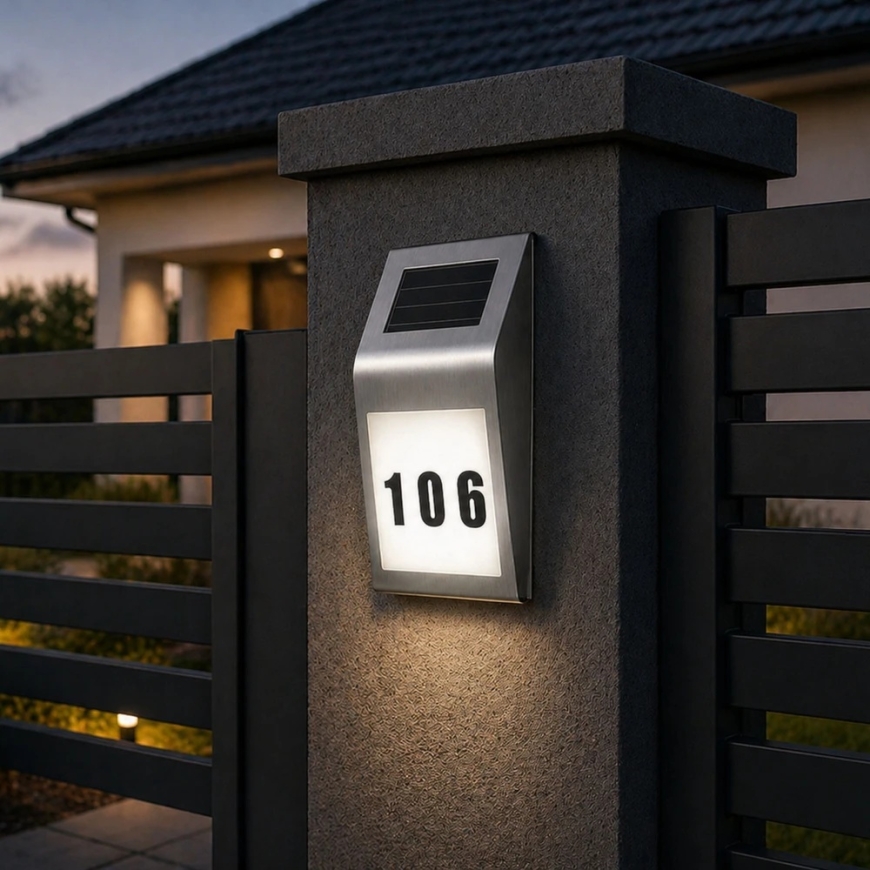 Lean Solar LED seinävalaisin talon numerolla hopea – 5