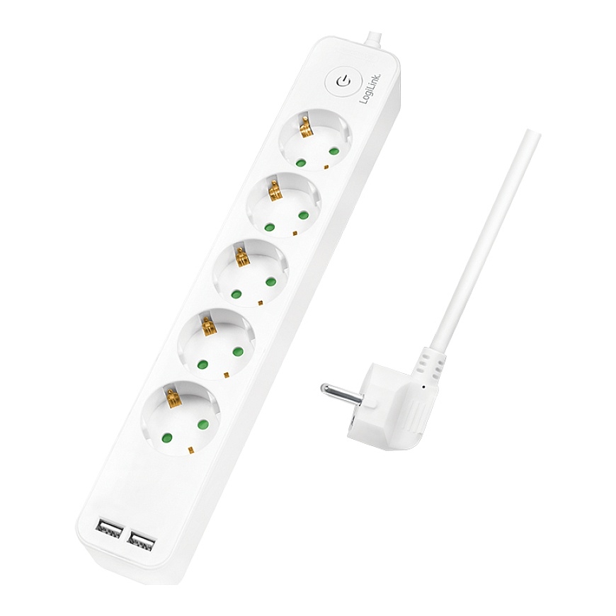 LogiLink LPS249U jatkojohto 1,5 m 5 AC-pistorasia(a) Sisätila Valkoinen