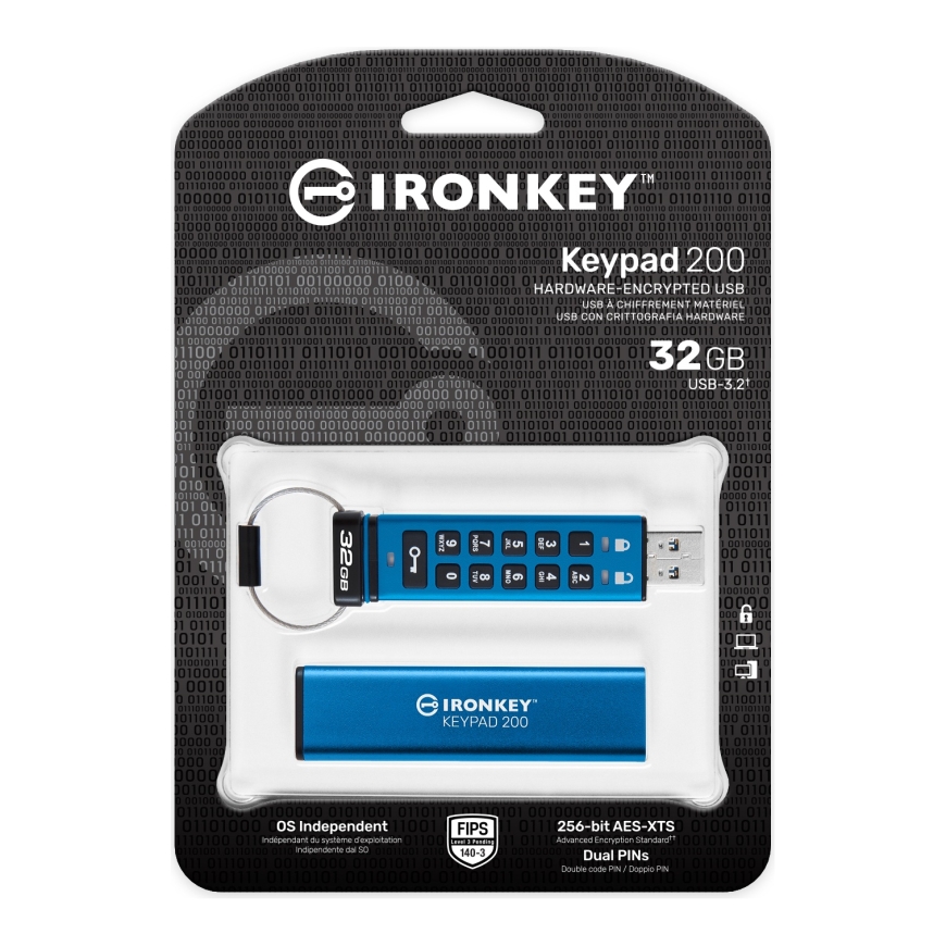 Kingston Technology IronKey Keypad 200 USB-muisti 32 GB USB A-tyyppi 3.2 Gen 1 (3.1 Gen 1) Sininen – 3