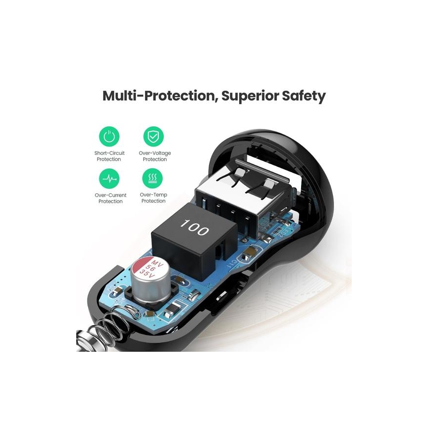 Ugreen 50875 PDA/mobīlo telefonu lādētājs MP4, Pārnēsājamais dators Melns Cigāru šķiltavas Auto – 4