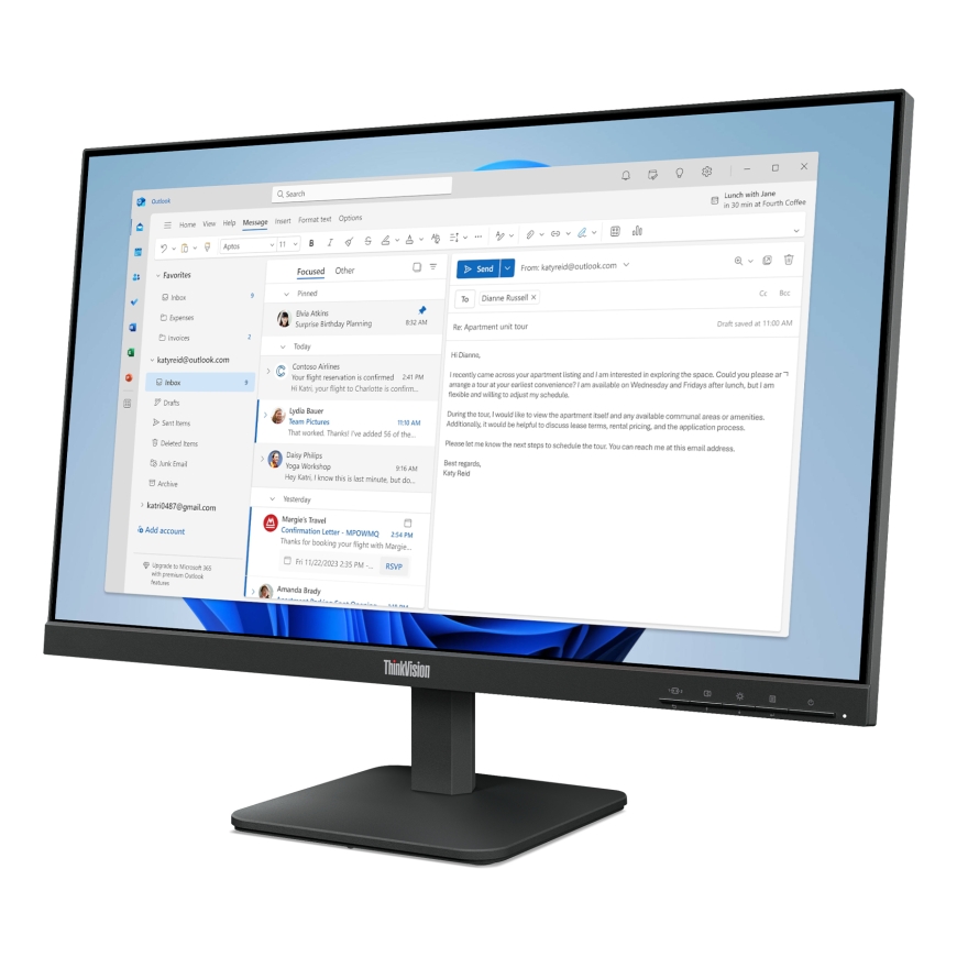 Lenovo ThinkVision S24-4e LED display 60,5 cm (23.8") 1920 x 1080 pikslit Full HD Must – 3