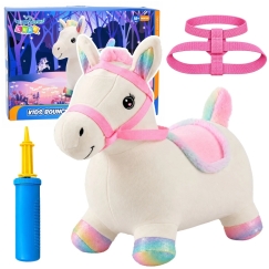 Lean Toys Pliušinis pripučiamas šokliukas arkliukas, baltas, 60 × 23 × 50 cm