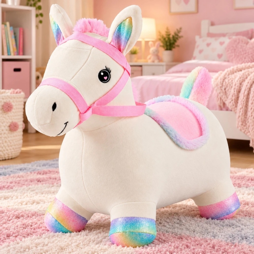 Lean Toys Ilmapallo Pehmolelu Hyppäävä Hevonen, Valkoinen, 60 × 23 × 50 cm – 4