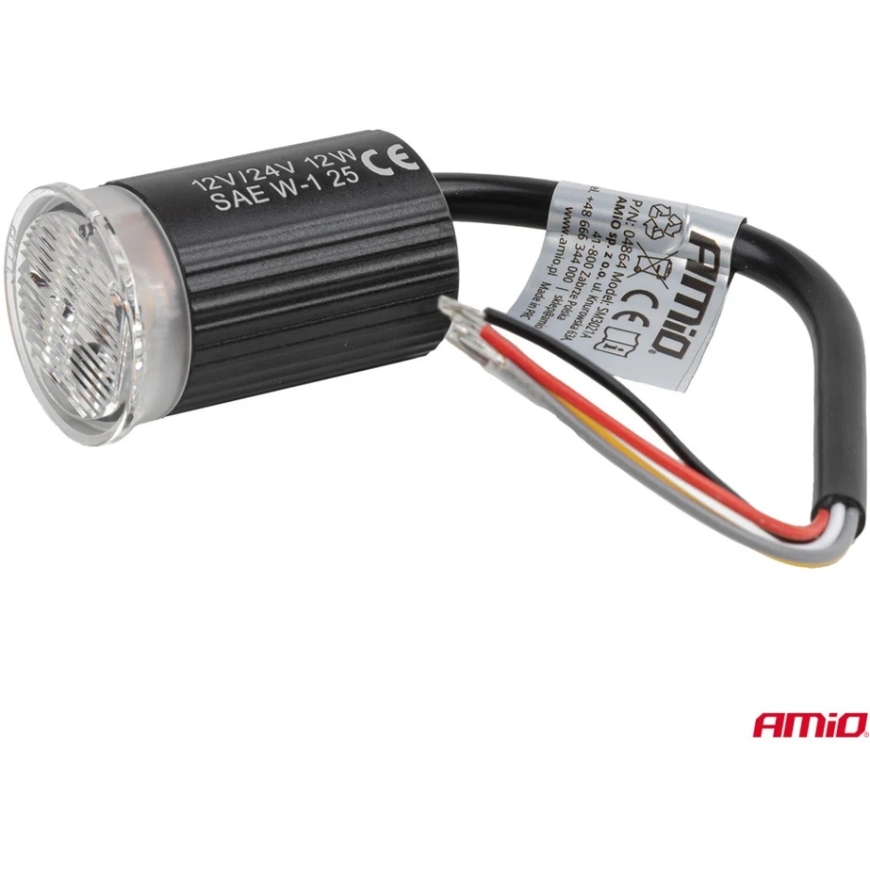 Pyöreä oranssi LED-varoitusvalo R65 12V / 24V 12W AMIO-04864 – 4