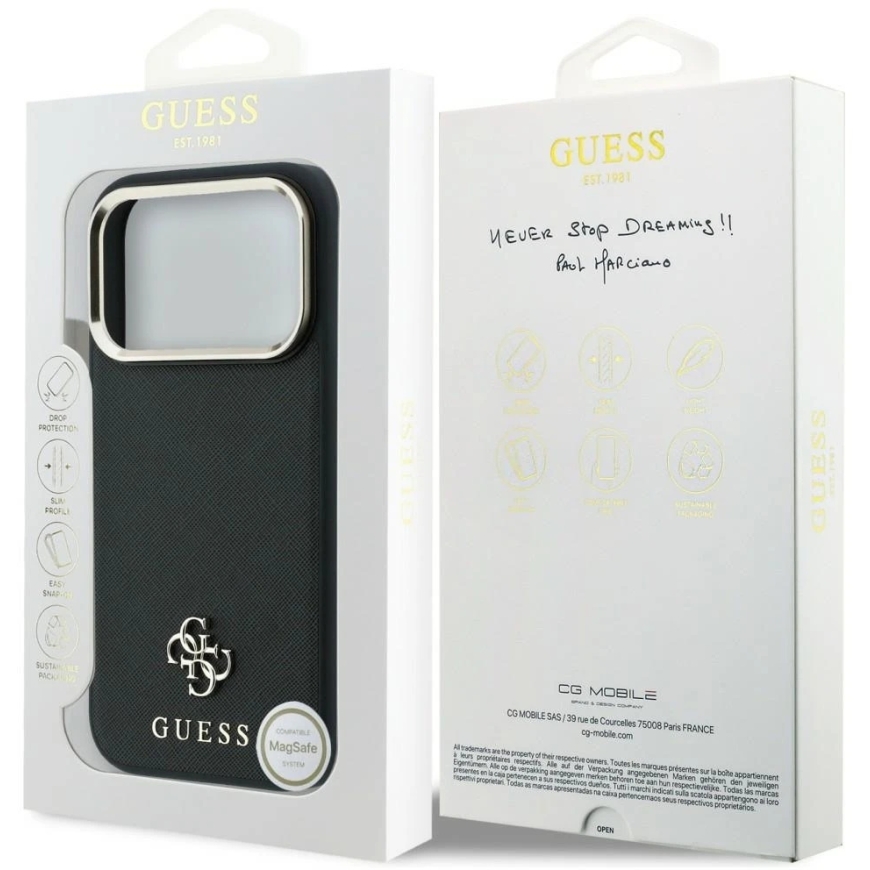 Guess Saffiano Small 4G & Classic Logo MagSafe vāciņš iPhone 18 Pro / 17 Pro - Melns – 3