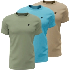 Vyriški marškinėliai 4F M4481 3pak žalia, mėlyna, smėlio sp. 4FWSS26TTSHM4481 90S (4XL)