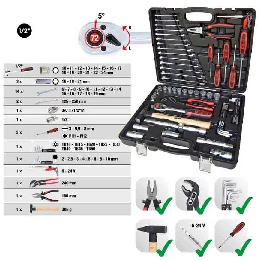 47 dalių universalus įrankių rinkinys KS TOOLS 1/2" – 4