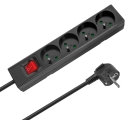 Przedłużacz Prailgintuvas, 4 lizdai, 1,5 m, prancūziško tipo, su jungikliu (3x1,0 mm), Rebel juodas Przedłużacz Prailgintuvas, 4 lizdai, 1,5 m, prancūziško tipo, su jungikliu (3x1,0 mm), Rebel juodas