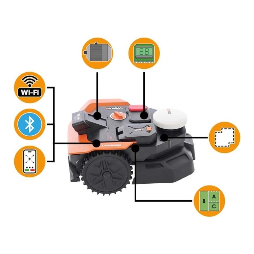 Vejos robotas Worx Vision Cloud WR305E, RTK navigacija, 2WD, be ribinio laido, iki 500 m², su akumuliatoriumi – 5