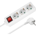 Extension Cord, 3 sockets, 3 m, German type, with switch (3x1.5 mm), Rebel white Extension Cord, 3 sockets, 3 m, German type, with switch (3x1.5 mm), Rebel white