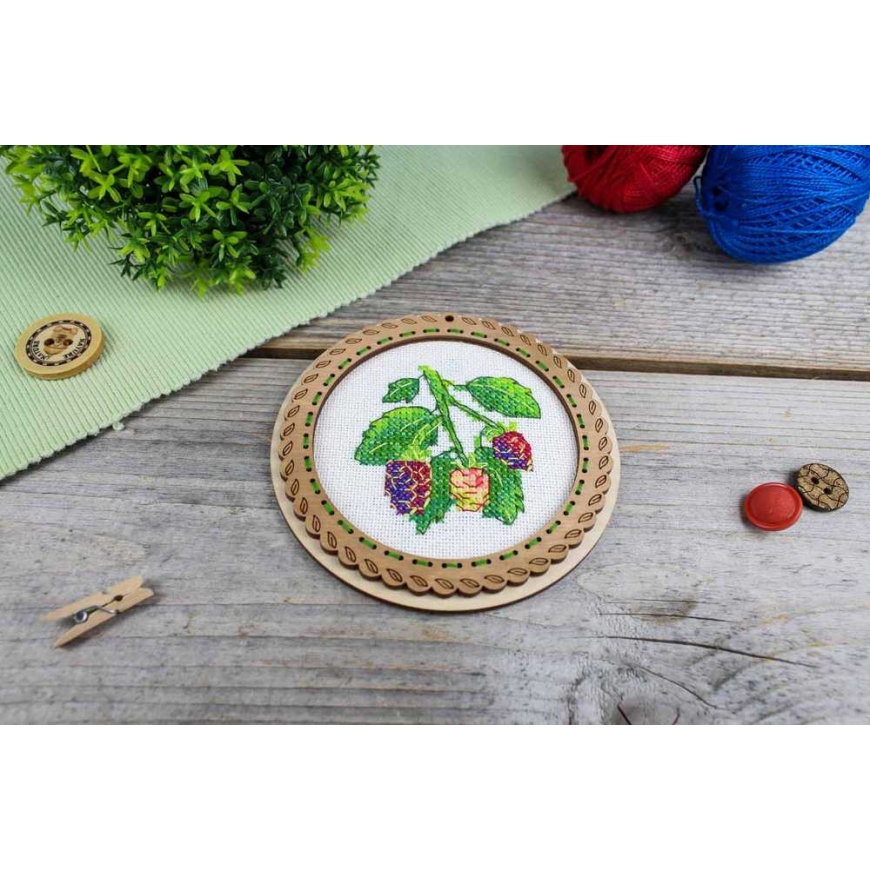 Beldizart Cross Stitch Embroidery on Wooden Base "Miniature. Summer Berries. Blackberries" 10x10 cm SO-132 – 3