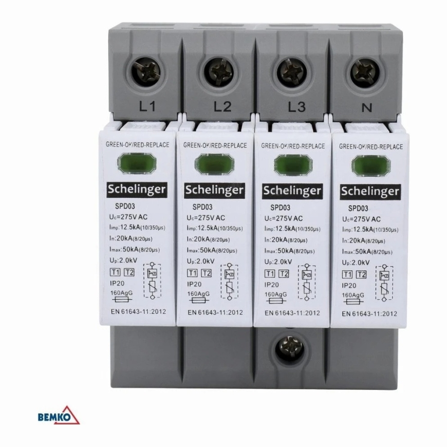 Carruzzo Ülevoolude väljalaske seade 4P 12,5 kA(10/350) KLASSE T1+T2 (B+C) SCHELINGER – 4