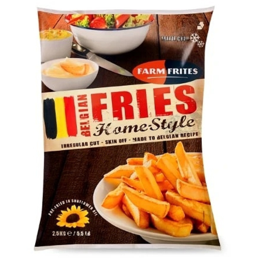 Farm Frites Saldētās HOME STYLE Beļģu frī kartupeļi, gludi, bez miziņas, 2,5kg – 2