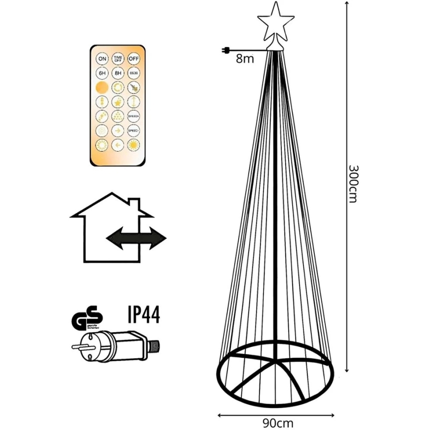 Ziemassvētku dekorācija Koopman Dekoratīvā Ziemassvētku eglīte 550LED super silta balta 300CM melna – 5