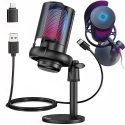 USB gaming microphone for computer with pop filter and mute function.