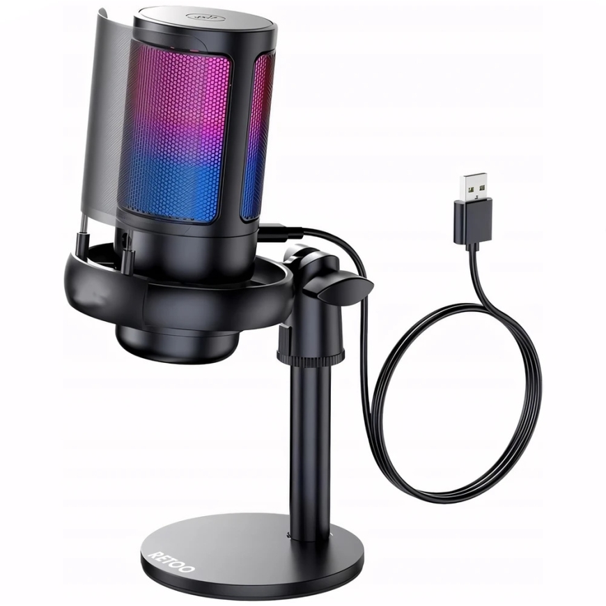 USB žaidimų mikrofonas kompiuteriui su pop filtru ir nutildymo funkcija. – 4