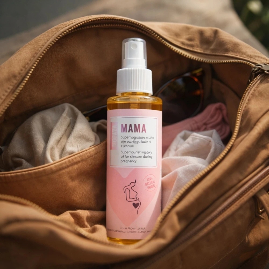 Biobaza Mama dabīgās sastāvdaļas ikdienas eļļa strijām uz vēdera un augšstilbiem, 150 ml – 2