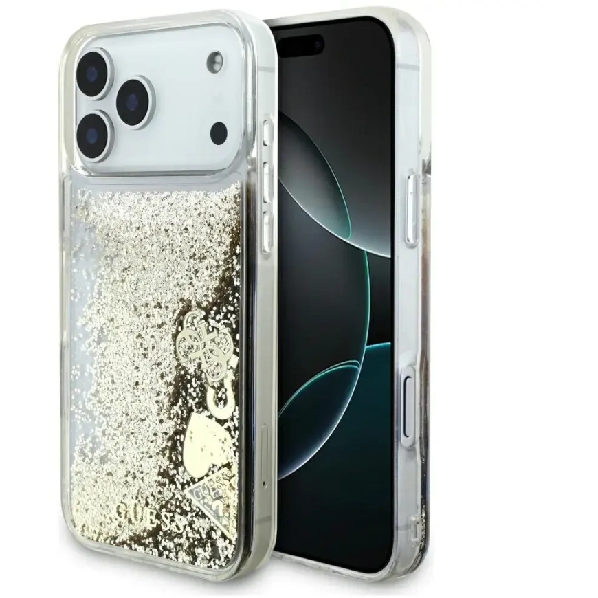 Guess Liquid Glitter 4G Charms Case for iPhone 18 Pro Max / 17 Pro Max, gold