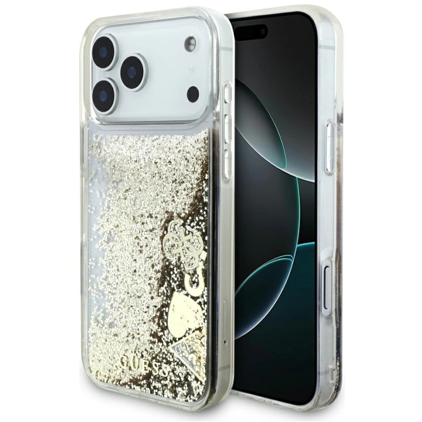 Guess Liquid Glitter 4G Charms vāks iPhone 18 Pro Max / 17 Pro Max, zelta – 2