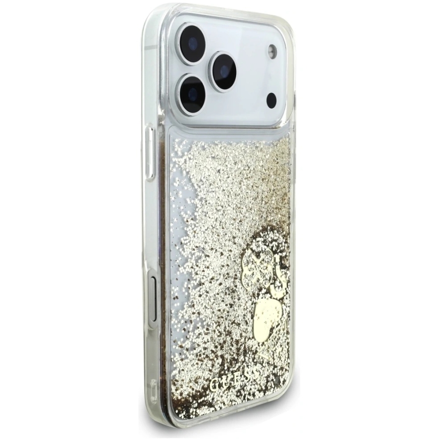 Guess Liquid Glitter 4G Charmsümbris iPhone 18 Pro Max / 17 Pro Max jaoks, kuldne – 5