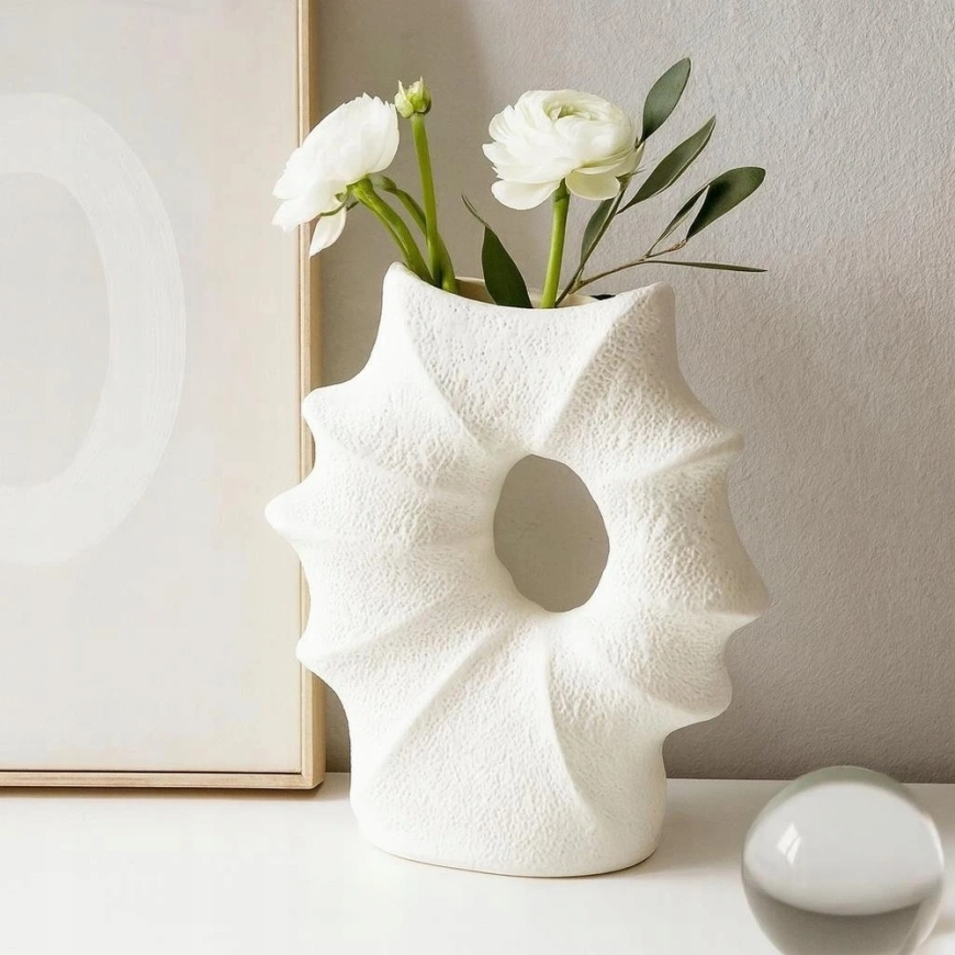 Home Styling Collection Porcelianinė kriauklės formos vaza MURI, 21 x 7 x 23,5 cm, baltas – 3