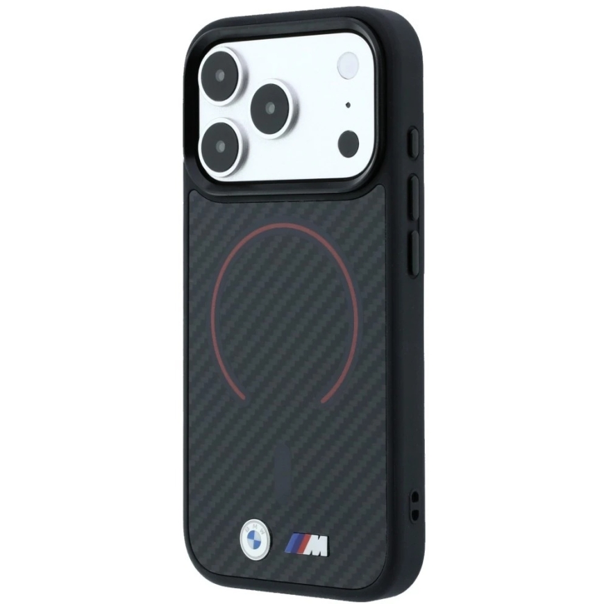 BMW M Kevlar raudonas spausdintas žiedas su metaliniu logotipu MagSafe dėklas iPhone 18 Pro Max / 17 Pro Max - Juodas – 3