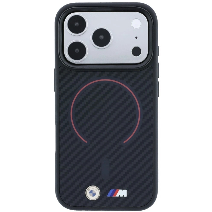 BMW M Kevlar Sarkans Drukāts Gredzens ar Metāla Logotipu MagSafe Maciņš iPhone 18 Pro Max / 17 Pro Max - Melns – 4