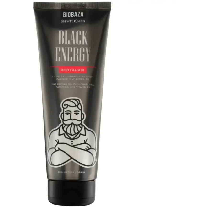 Biobaza Must Energi Dušigeel ja Šampoon 2-In-1 Süsi, 220 ml – 2