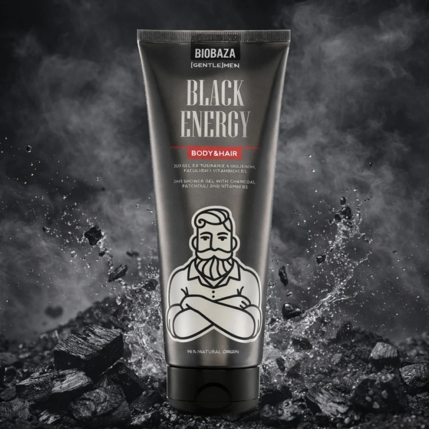 Biobaza Черный Энергия Гель для душа и Шампунь 2-в-1 Уголь, 220 мл – 3