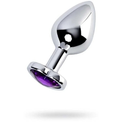 Toyfa Silver anal plug with violet gem heart-shaped