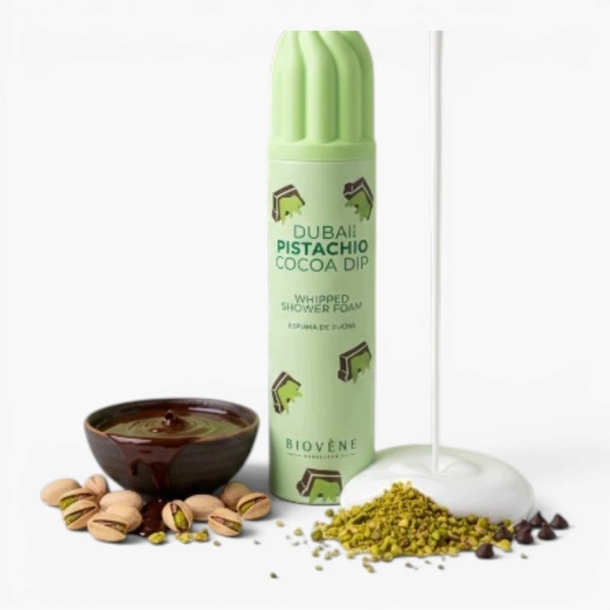 „Biovene Dubai Pistachio Cocoa Dip“ mitrinošās dušas putas, 250 ml