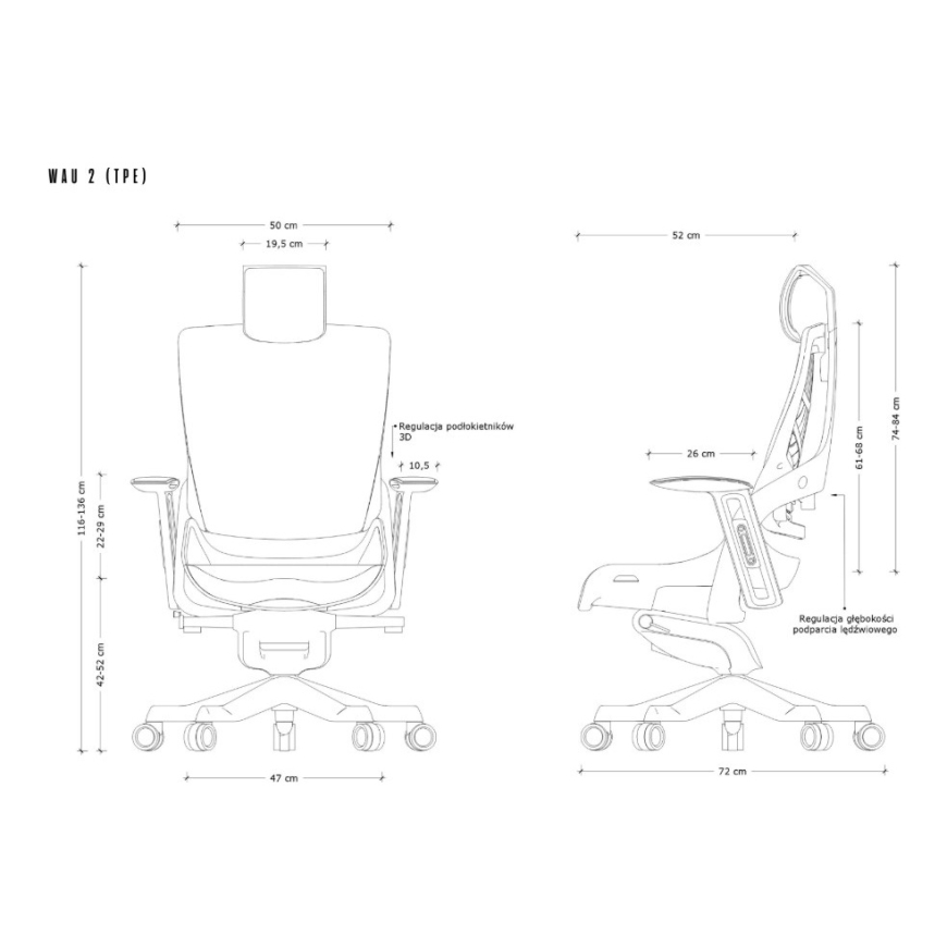 Wau 2 TPE-8 office chair, grey/black elastomer – 3