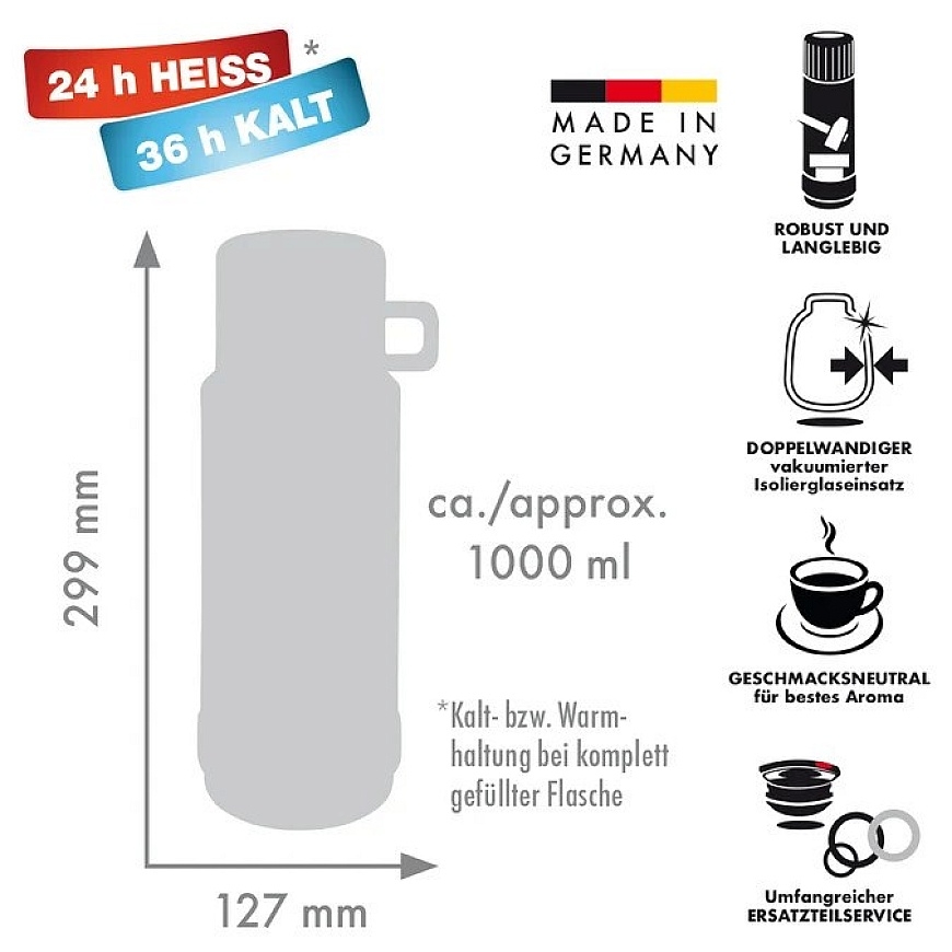 ROTPUNKT Glass vacuum flask, capacity 1.0 l, hyperblue (navy blue) – 5