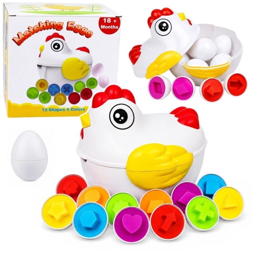 Lean Toys Hariduslik sorteerija 12 avaneva muna ja kana-kasti, mitmevärviline, 17 × 16,5 × 15 cm – 2