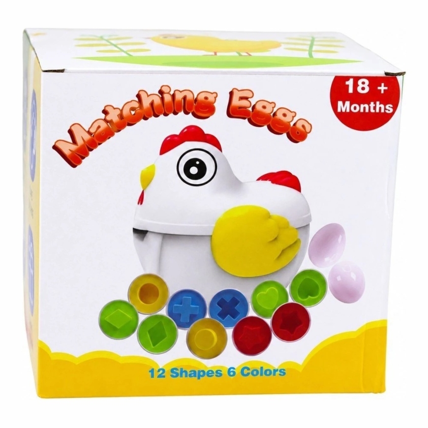 Lean Toys Образовательный сортировщик с 12 открывающимися яйцами и куриной коробкой, многоцветный, 17 × 16,5 × 15 см – 3