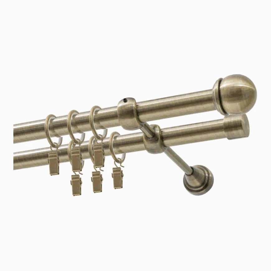 Decastyl Kaksoisverhokisko FI 19 mm antiikkimäinen messinki 400 cm MAX pallo pyörillä KOWALSKI